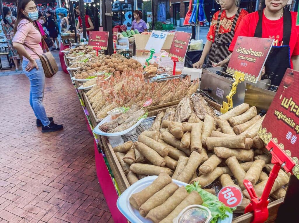 Frühlingsrollen Auf Dem Streetfood Markt Asiatique Bangkok