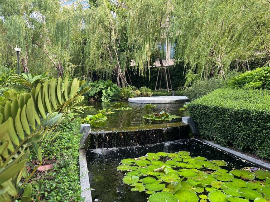 Seerosenteich Mit Wasserfall Im Garten Des Kimpton Maa-Lai